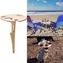 Load image into Gallery viewer, Mini Wooden Picnic Wine Table with Foldable Round Desktop