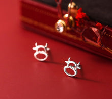 Load image into Gallery viewer, Silver Chinese Zodiac Ox Stud Earrings

