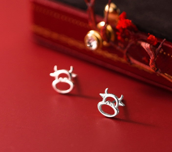 Silver Chinese Zodiac Ox Stud Earrings