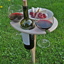 Load image into Gallery viewer, Mini Wooden Picnic Wine Table with Foldable Round Desktop