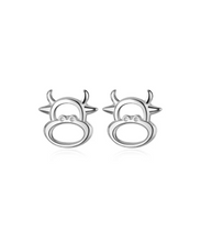 Load image into Gallery viewer, Silver Chinese Zodiac Ox Stud Earrings
